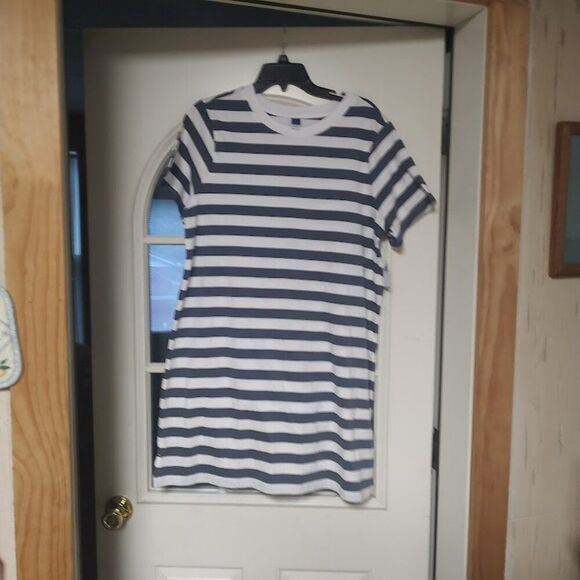 New Old Navy Gray White Striped T Shirt Dress Size Women's L - Picture 1 of 2